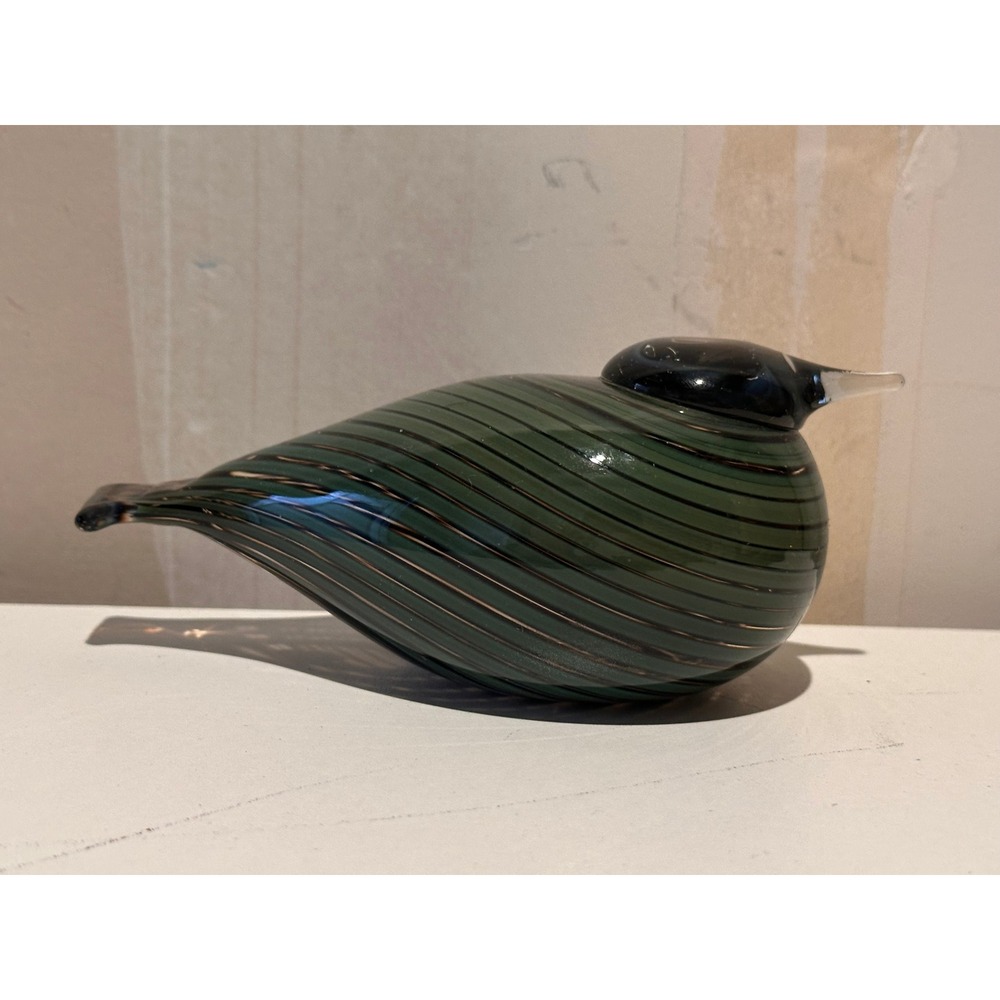 Oiva Toikka Glass Bird Whip-Poor-Will Nuutajarvi Finland Green Striped Iittala